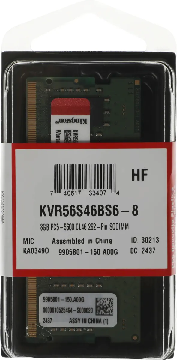 Модуль памяти Kingston KVR56S46BS6-8 DDR5 SODIMM 8Gb 5600 MHz (KVR56S46BS6-8) фото