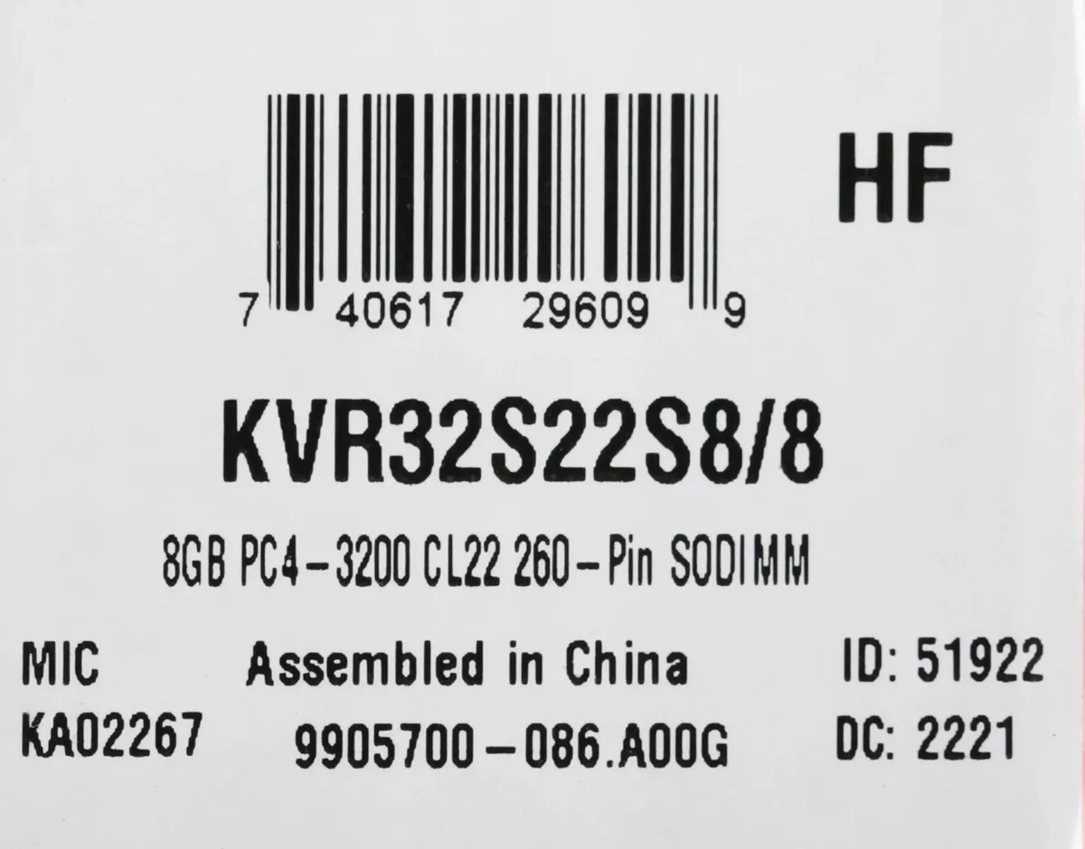 Оперативная память для ноутбука Kingston KVR32S22S8/8WP DDR4 SO-DIMM 8Gb 3200MHz (KVR32S22S8/8WP) фото