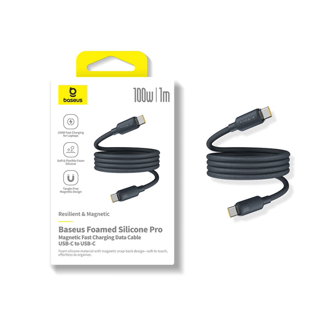 Интерфейсный кабель Baseus Foamed Silicone Pro Magnetic USB-C to USB-C 100W Black 1m (E0426D00) фото