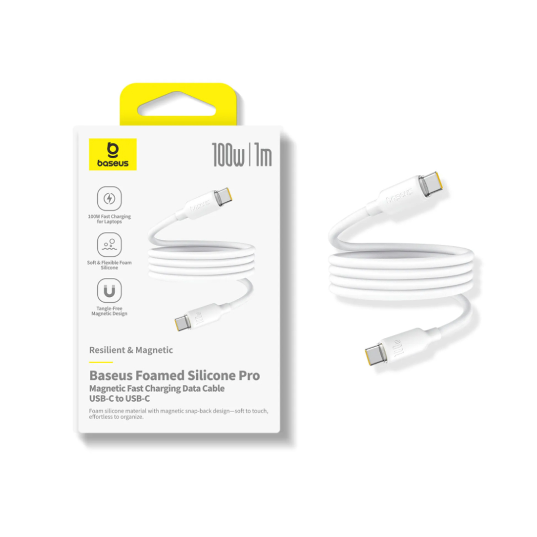 Интерфейсный кабель Baseus Foamed Silicone Pro Magnetic USB-C to USB-C 100W White 1m (E0426D01) фото
