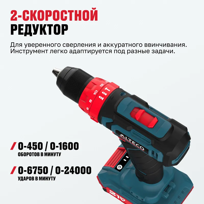 Аккумуляторная ударная дрель шуруповёрт CID 21-35 ALTECO (CID 21-35) фото
