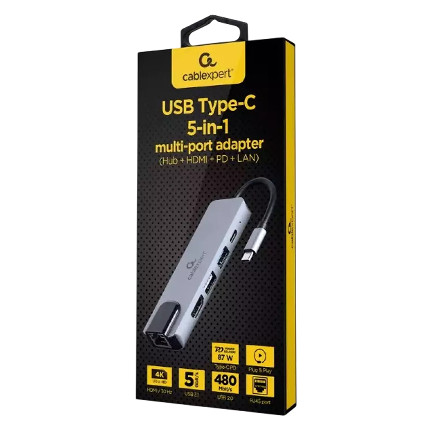 Конвертер Cablexpert USB Type-C 5-in-1 multi-port adapter (Hub HDMI PD LAN) (A-CM-COMBO5-04) фото
