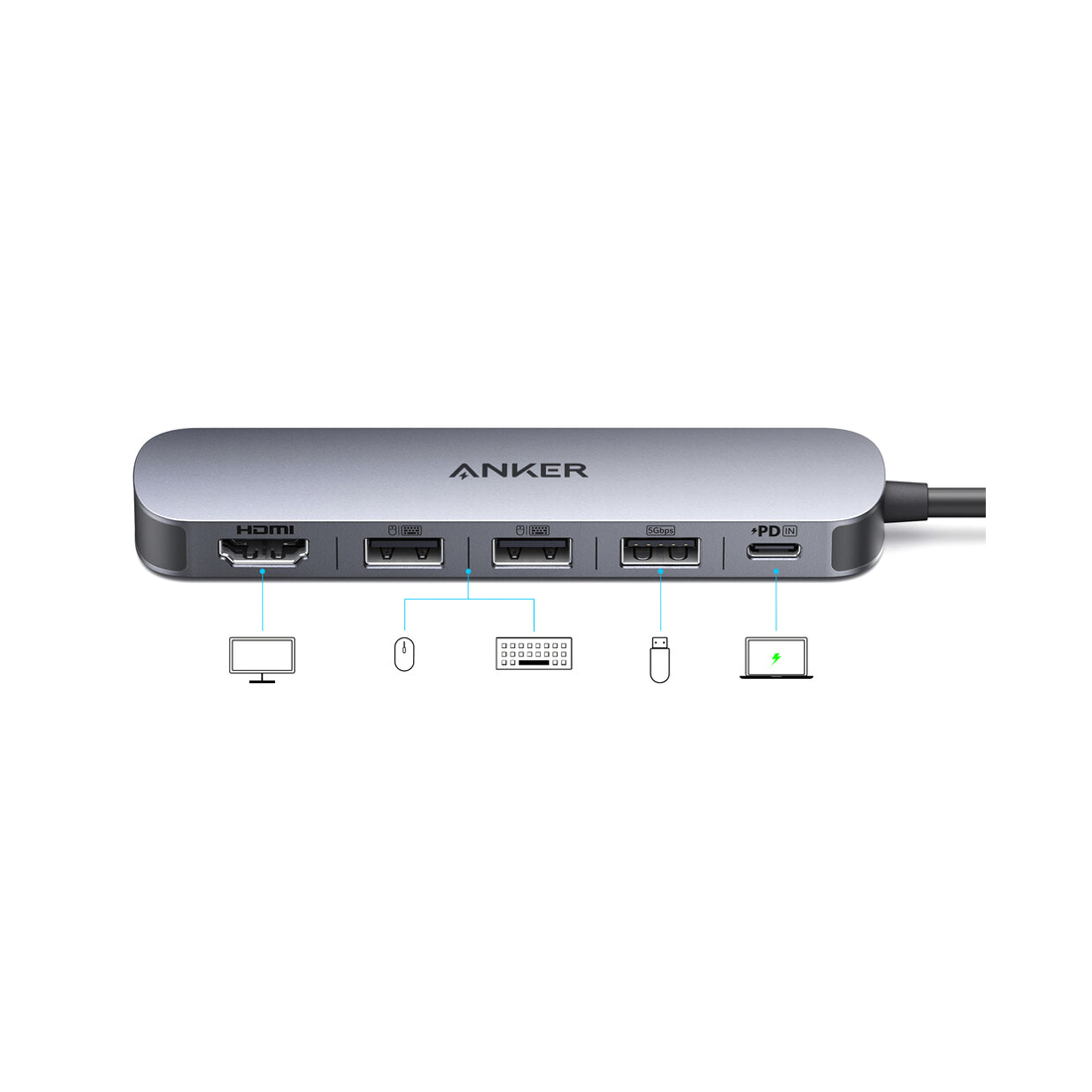 Концентратор Anker USB-C 5-in-1 - Серый (A8357HA0) фото