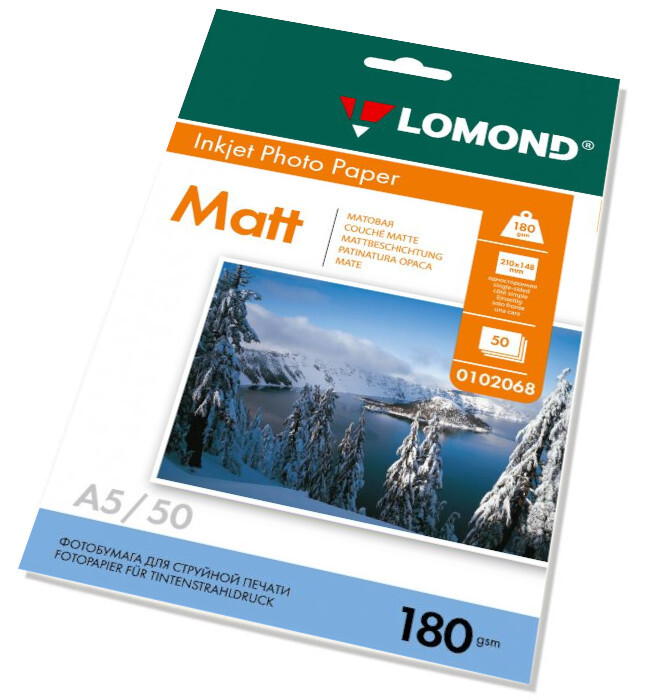 Бумага Lomond A5 (14.8x21), 180гр. 50 листов, матовая (0102068) фото