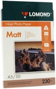 Бумага Lomond A5 (14.8x21), 230г/м2, 50 листов, матовая, односторонняя (0102069) фото