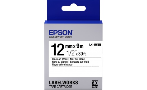 картинка Лента Epson LK4WBN Std Blk/Wht 12/9, 12mm, 9m, C53S654021 от магазина itmag.kz