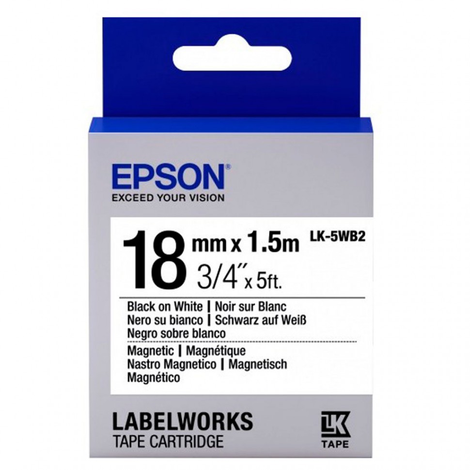 картинка Лента Epson C53S655001 LK-5WB2 Магнитная лента 18мм, Бел./Черн., 2м от магазина itmag.kz