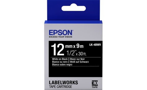 картинка Лента Epson LK4BWV Vivid White/Black 12/9, 12mm, 9m, C53S654009 от магазина itmag.kz
