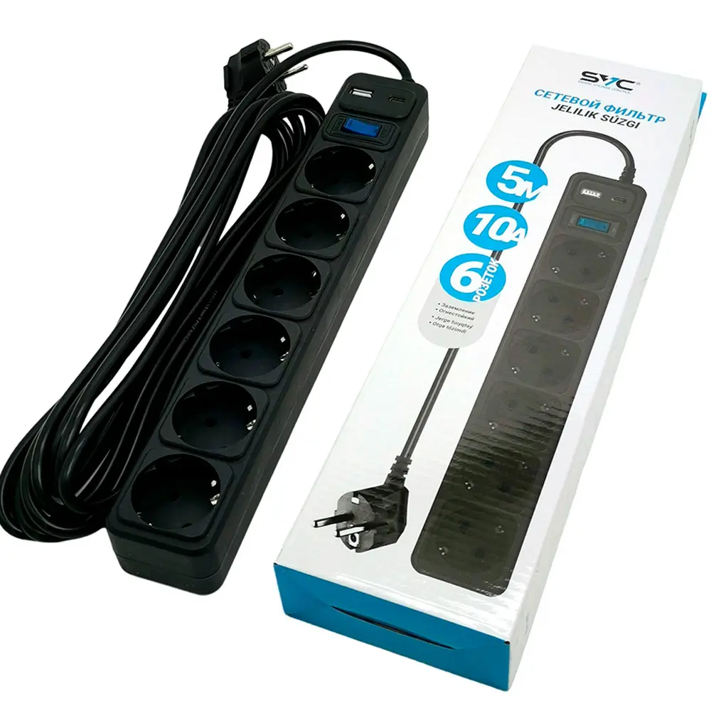 Сетевой фильтр SVC ZC6S-50M-USB/TypeC 5 м. (ZC6S-50M-USB/TypeC) фото