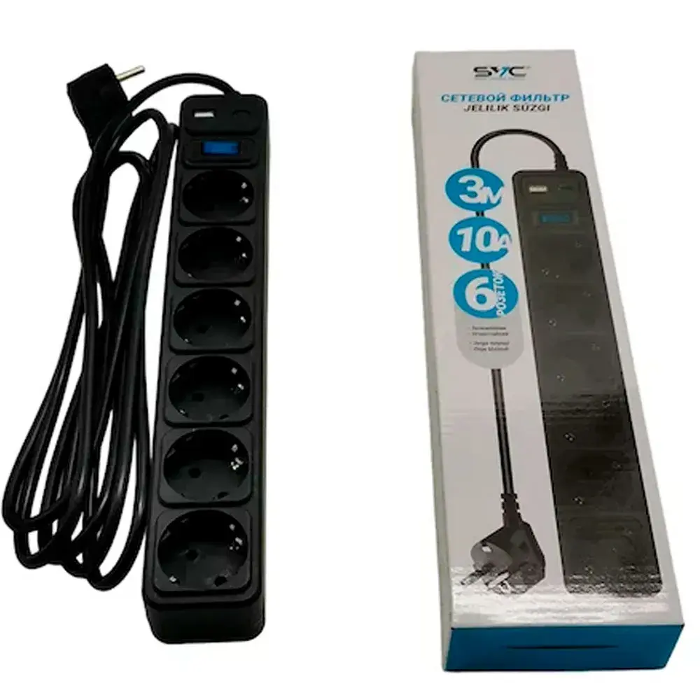 Сетевой фильтр SVC ZC6S-30M-USB/TypeC 3 м. (ZC6S-30M-USB/TypeC) фото
