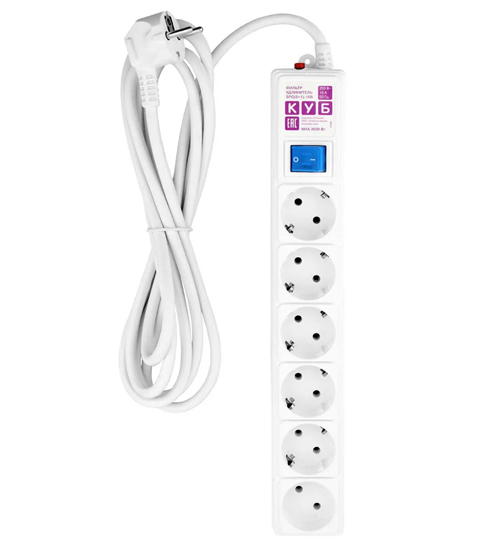 Сетевой фильтр Power Cube, 5м, 6 розеток, Белый (SPG(5+1)-16B-5M) фото