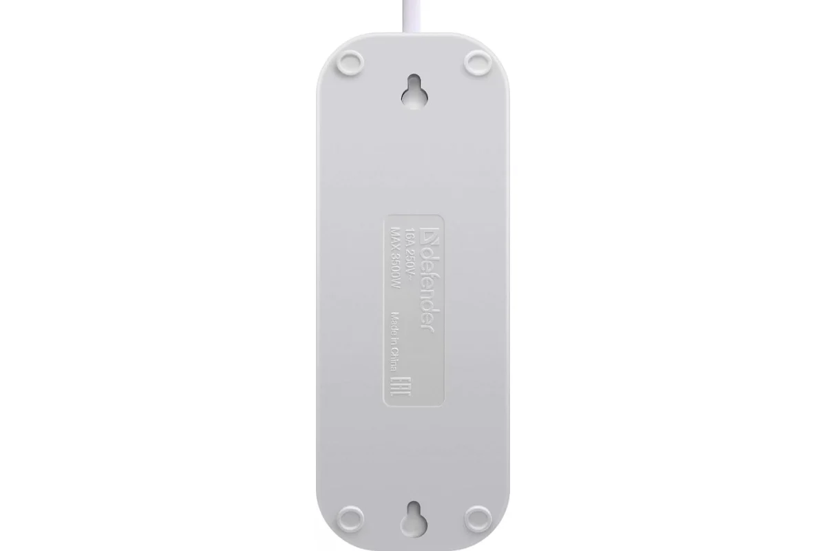 Удлинитель с заземлением Defender L330 16 А, 15 м, 3 розетки, выключ, белый (99358) фото