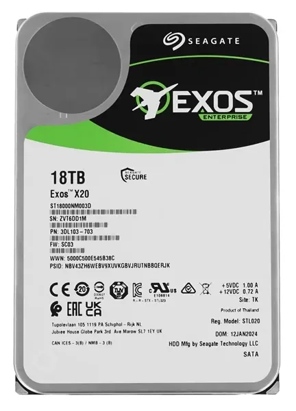 Корпоративный жесткий диск 18Tb Seagate EXOS X20 SATA3 3.5" (ST18000NM003D) фото