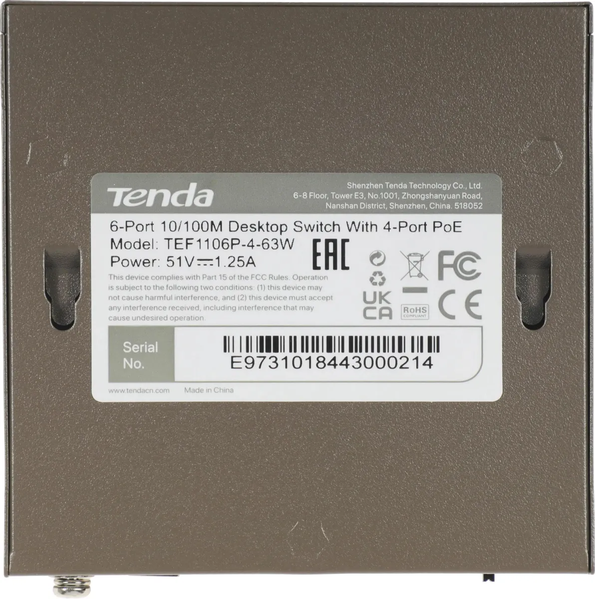 PoE-коммутатор Tenda TEF1106P-4-63W (TEF1106P-4-63W) фото