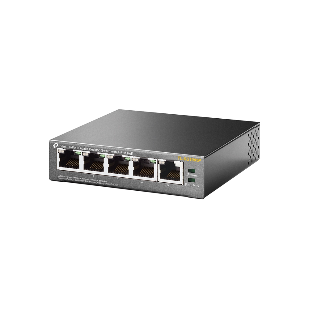картинка Коммутатор GbE PoE  5-портовый Tp-Link TL-SG1005P <5 GbE портов из которых 4 порта с поддержкой PoE (Port1- Port4) IEEE 802.3af, power budget of 56W> от магазина itmag.kz