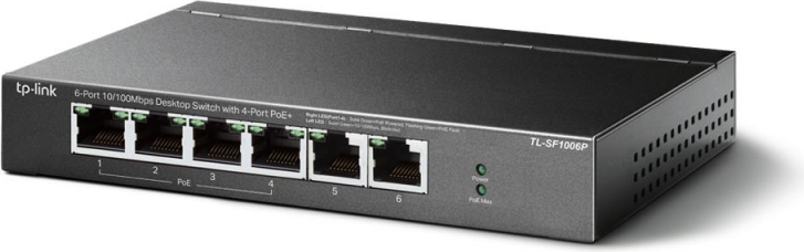 картинка Коммутатор PoE  6-портовый Tp-Link TL-SF1006P <6-port 10/100M (Порт1- Порт4 PoE IEEE 802.3af/at), бюджет мощности PoE 67W, дальность передачи данных и питания в режиме расширения — до 250 м> от магазина itmag.kz
