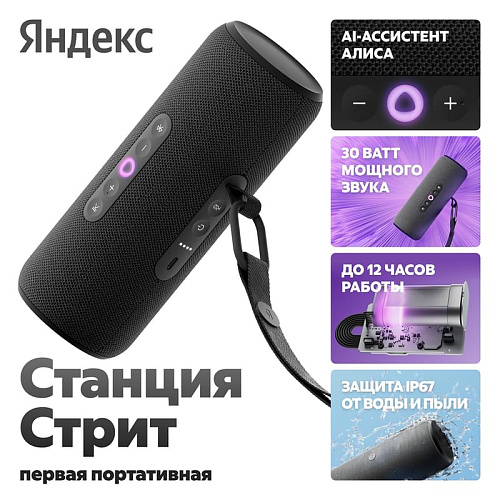 Колонка Яндекс.Станция Стрит c Алисой (2.0), Black, 30Вт Wi-Fi, BT (YNDX-00030BLK) фото