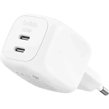Зарядное устройство для телефонов BELKIN 50W Dual USB-C PD WALL CHARGER White (WCH019KQWH) фото анонса каталога