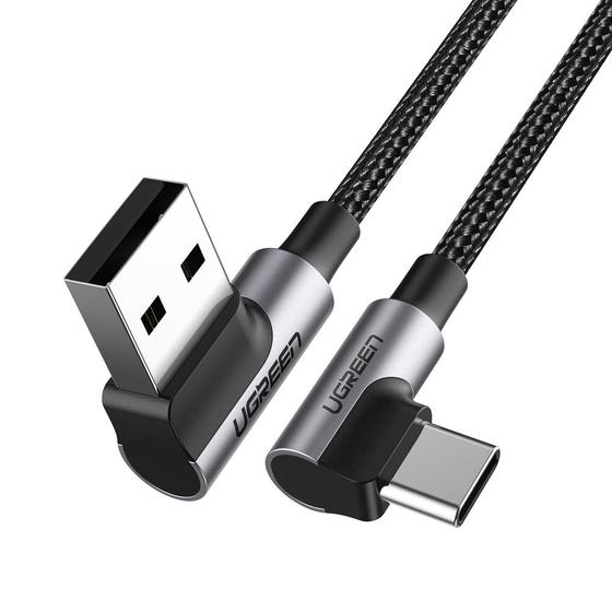 картинка Кабель UGREEN US176 Angled USB 2.0 A to Type C Cable Nickel Plating Aluminum Shell 0.5m (Black) от магазина itmag.kz