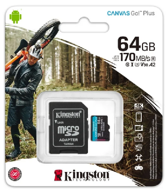картинка Карта памяти Kingston 64GB microSDXC Canvas Go Plus 170R A2 U3 V30 Card,с адаптером, SDCG3/64GB от магазина itmag.kz