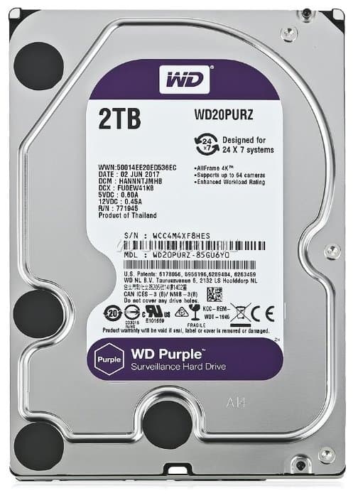 картинка Жёсткий диск WD Purple™ WD20PURZ 2ТБ 3,5" 5400RPM 64MB (SATA-III) DV&NVR от магазина itmag.kz