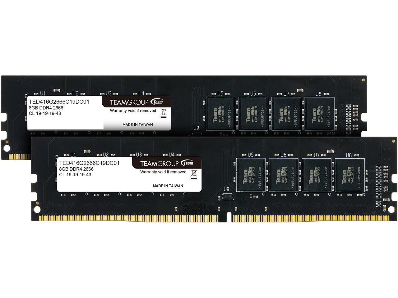 картинка Оперативная память  16Gb Kit (2x8Gb) 2666MHz DDR4 Team Group ELITE PC4-21300 CL19 TED416G2666C19DC01 от магазина itmag.kz